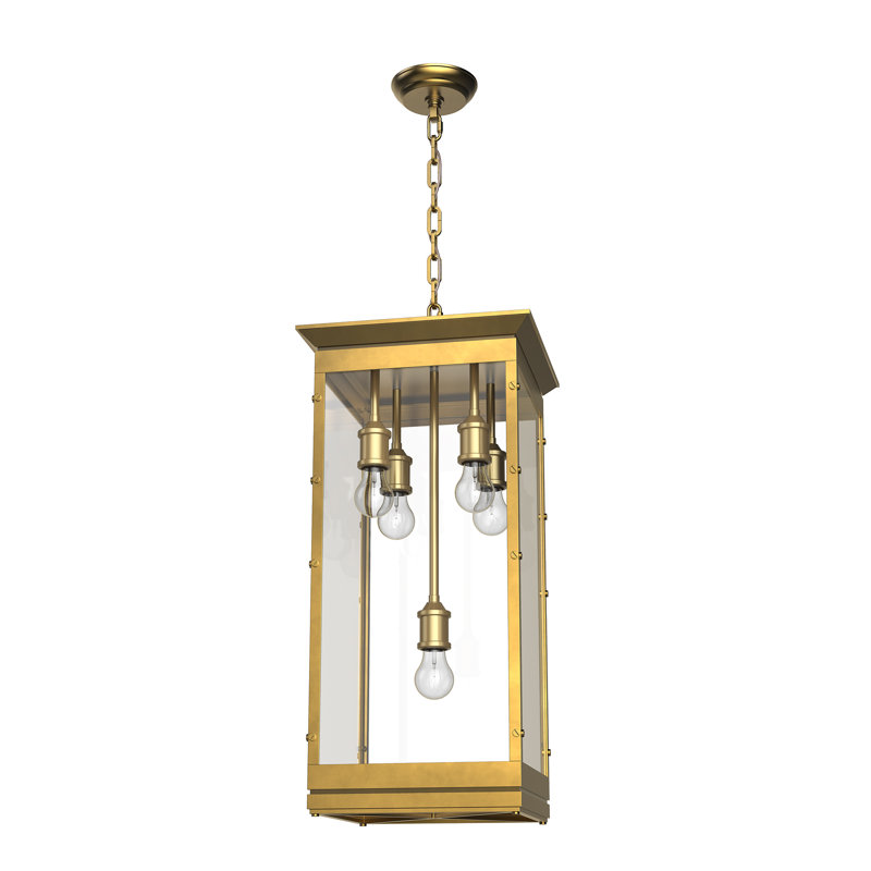 Douglas Vintage Brass Indoor/Outdoor 5-Light Square Lantern Chandelier