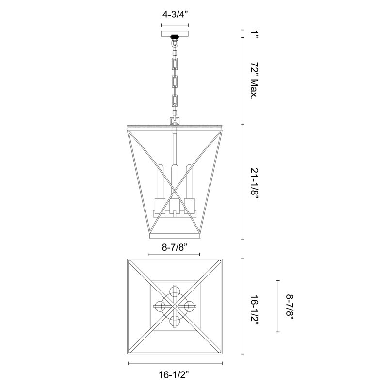 Urban Bronze Lattice 4-Light Geometric Lantern Chandelier