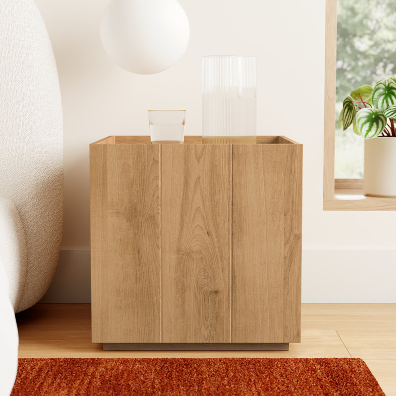 Siegel Solid Oak Plank Nightstand with Cabinet Shelving - Natural