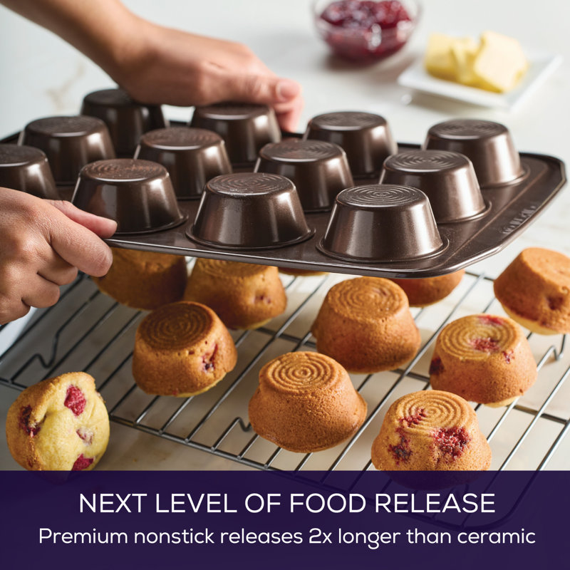 Chocolate Brown Nonstick 12-Cup Muffin Pan with Wide Handles