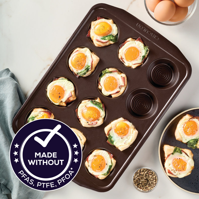 Chocolate Brown Nonstick 12-Cup Muffin Pan with Wide Handles