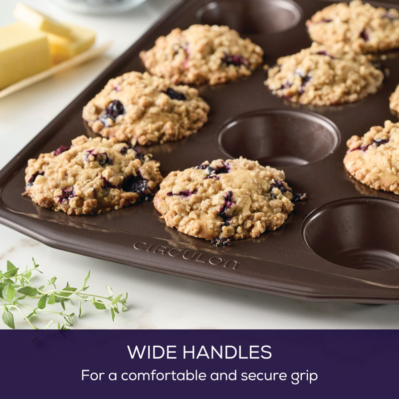 Chocolate Brown Nonstick 12-Cup Muffin Pan with Wide Handles