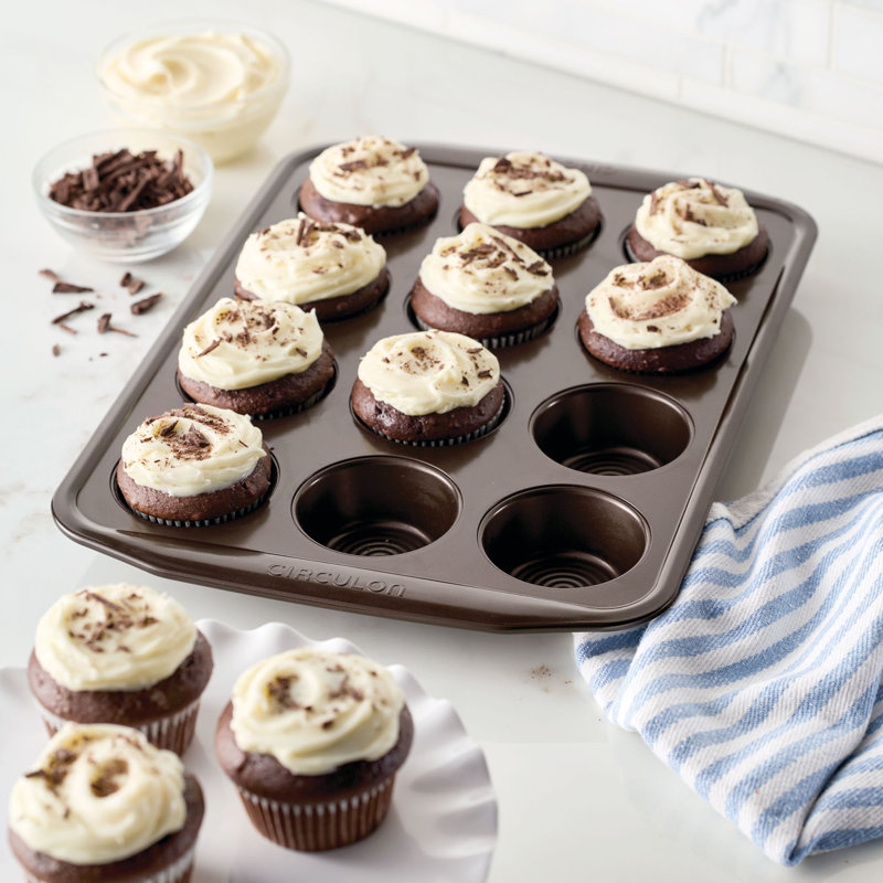 Chocolate Brown Nonstick 12-Cup Muffin Pan with Wide Handles
