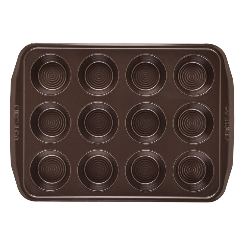 Chocolate Brown Nonstick 12-Cup Muffin Pan with Wide Handles
