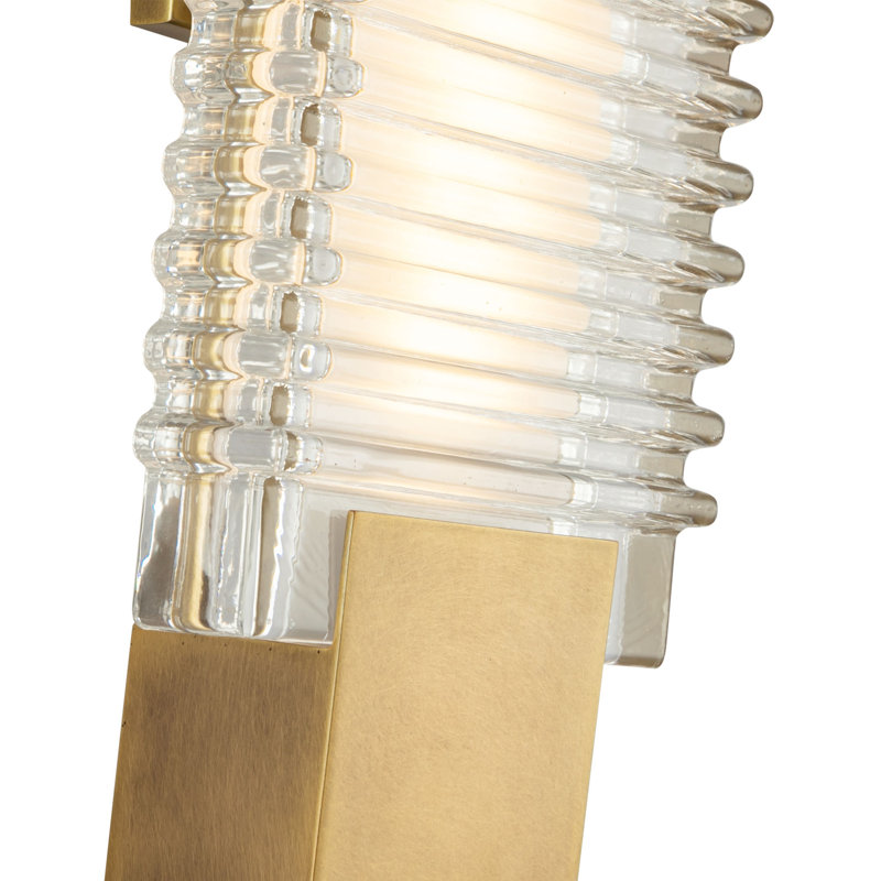 Vintage Brass Ribbed Glass LED Wall Vanity Light