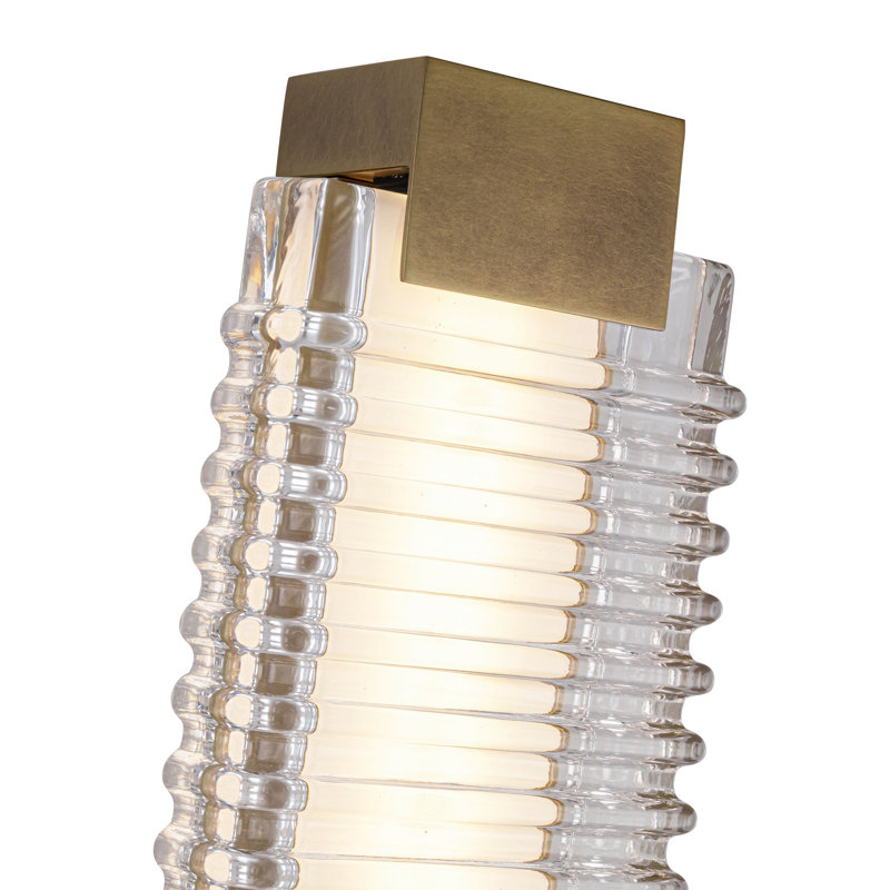 Alai 25-Inch Vintage Brass Ribbed Glass LED Wall Sconce