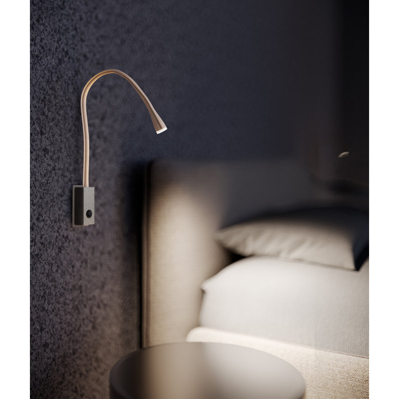 Flexiled Modern Nickel LED Sconce with Dark Brown Leather Shade