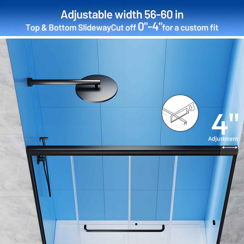 Matte Black Semi-Frameless Sliding Bathtub Door with Clear Glass