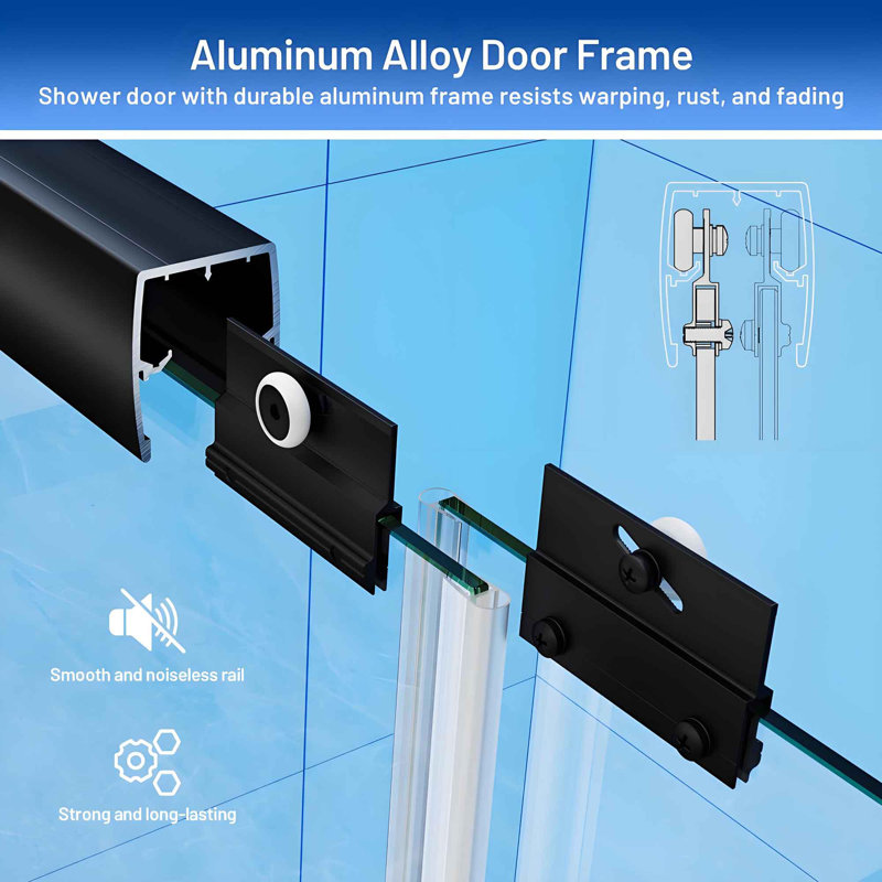 Matte Black Semi-Frameless Sliding Bathtub Door with Clear Glass