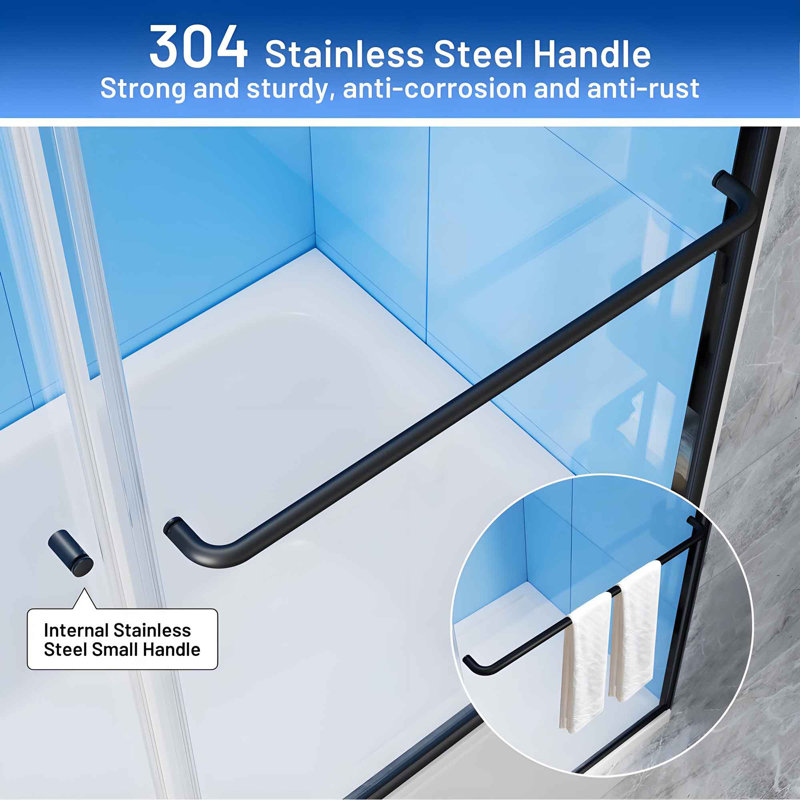 Matte Black Semi-Frameless Sliding Bathtub Door with Clear Glass