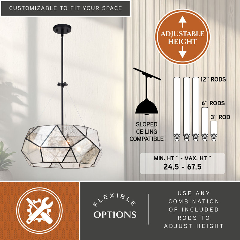 Euclid 20'' Black and Mercury Glass Geometric Pendant Light