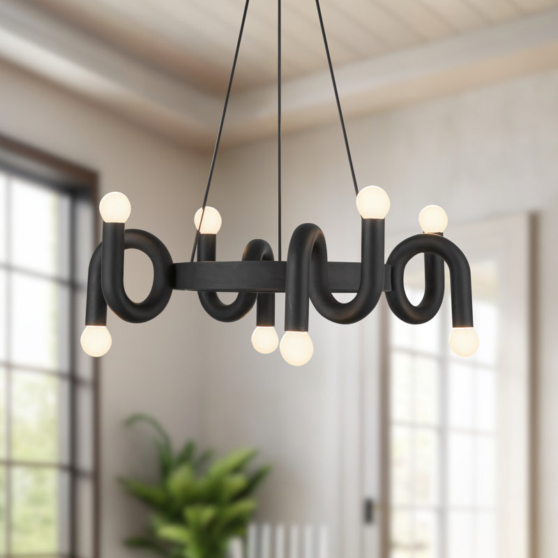 Sadie Matte Black Aluminum Steel 8-Light Chandelier