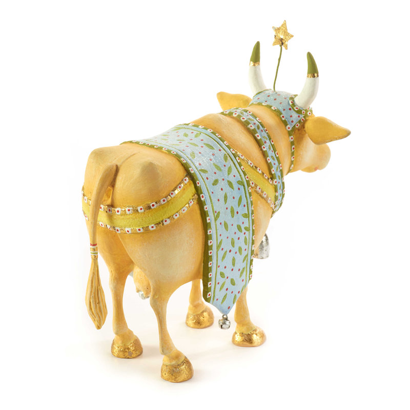 Handmade Nativity Manger Cow Figure with Gold Accents