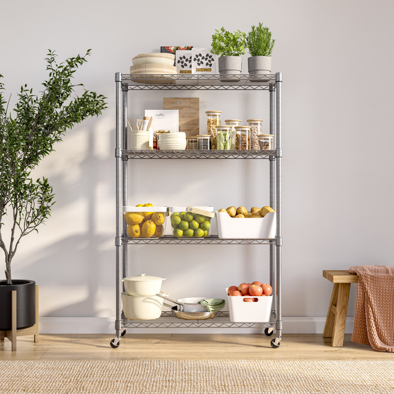 Adjustable Silver Steel Wire Shelving Unit with Wheels