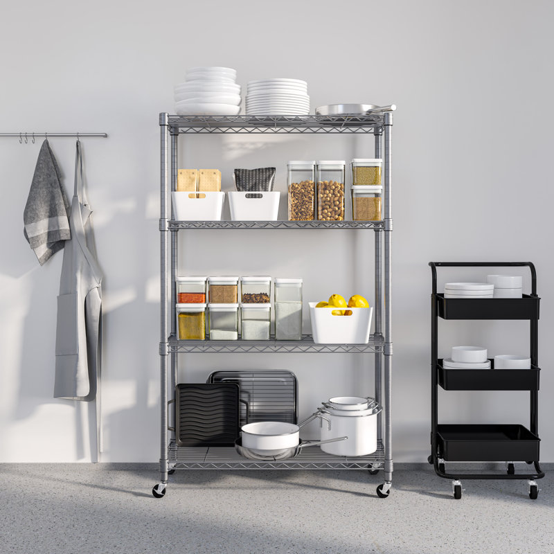 Adjustable Silver Steel Wire Shelving Unit with Wheels