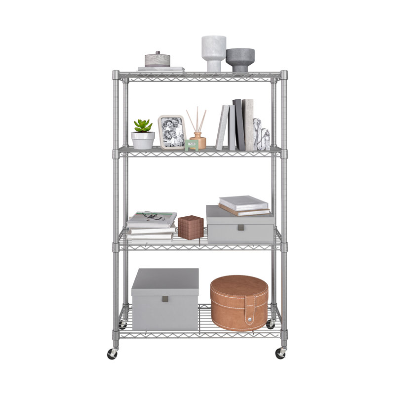 Adjustable Silver Steel Wire Shelving Unit with Wheels