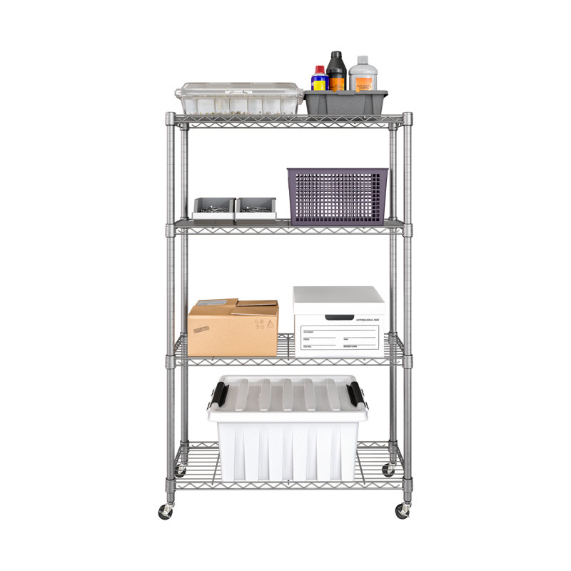 Adjustable Silver Steel Wire Shelving Unit with Wheels