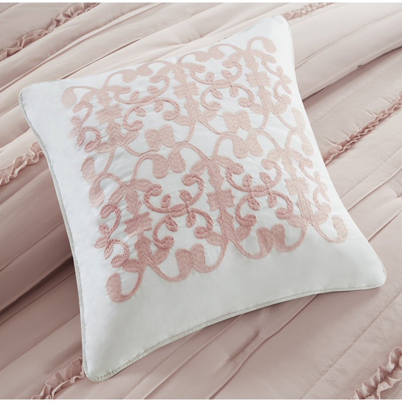 Celeste White Microfiber King Comforter Set with Ruffles