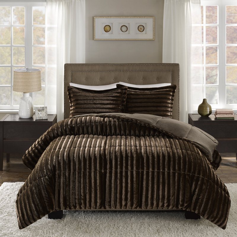 King Chocolate Faux Fur Reversible Comforter Set