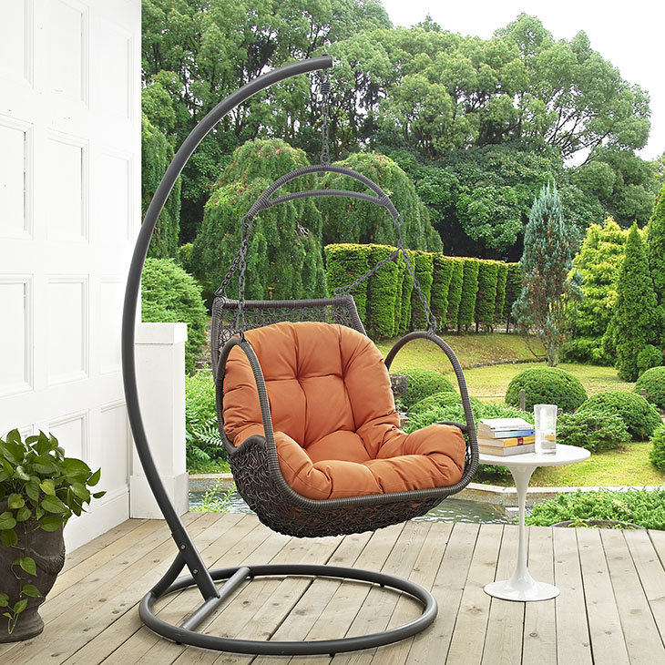 Arbor Orange Rattan Outdoor Hanging Swing Chair with Cushion