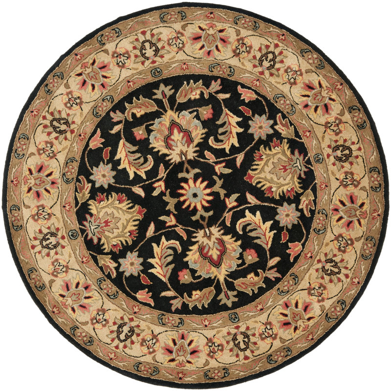 Elegant Heritage 42" Round Black Wool Hand-Tufted Rug