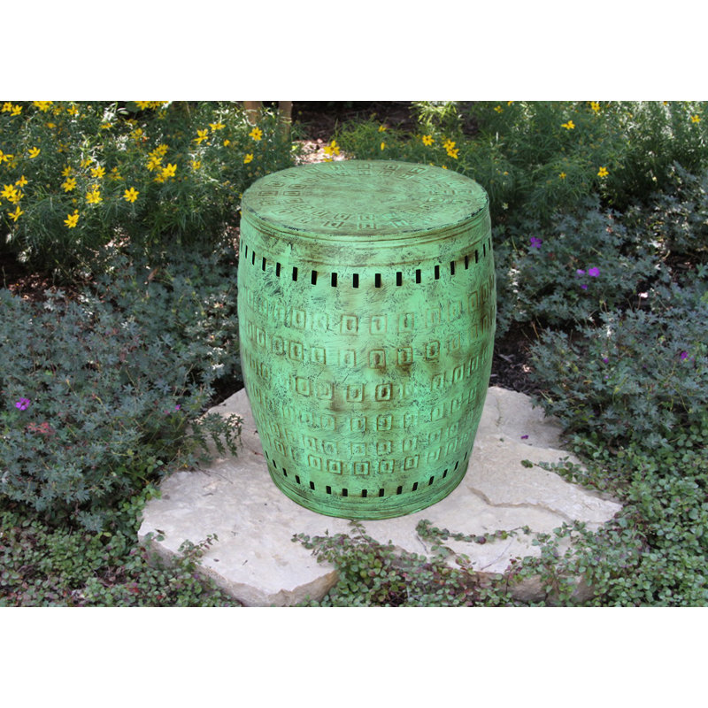 Large Green Distressed Metal Drum Stool Table