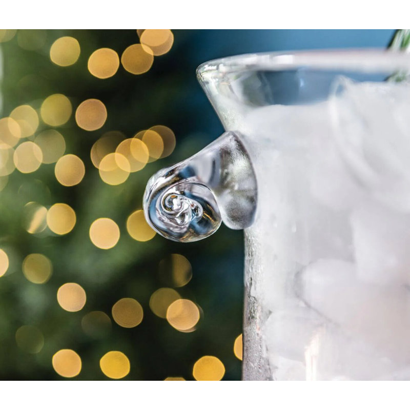 Medium Clear Glass Ice Bucket with Spiral Handles