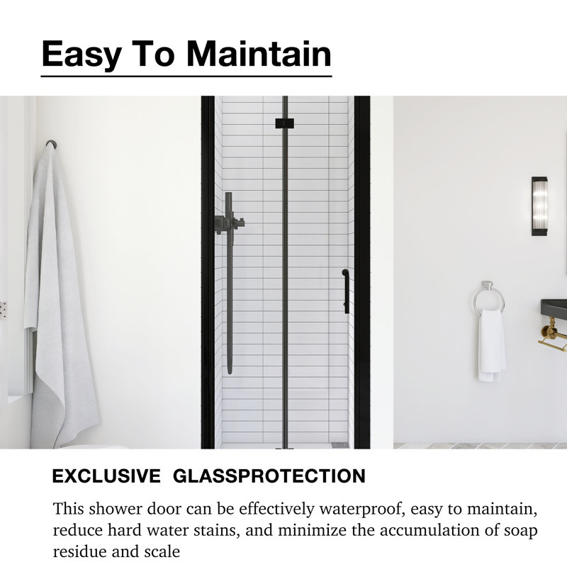 Matte Black Semi-Frameless Hinged Shower Door with Clear Glass