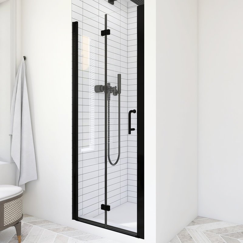 Matte Black Semi-Frameless Hinged Shower Door with Clear Glass