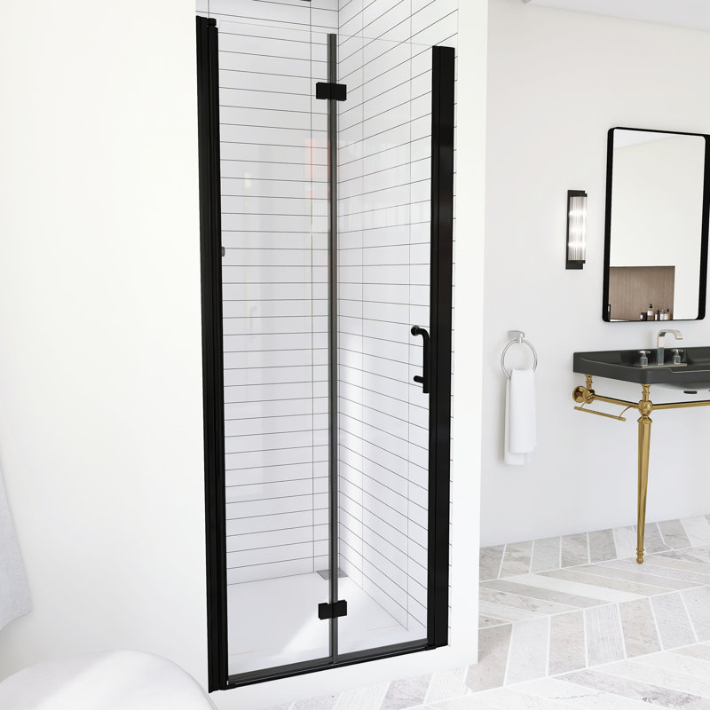 Matte Black Semi-Frameless Hinged Shower Door with Clear Glass