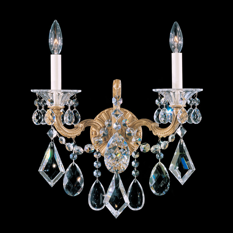 La Scala French Gold Dual-Light Wall Sconce with Clear Crystals