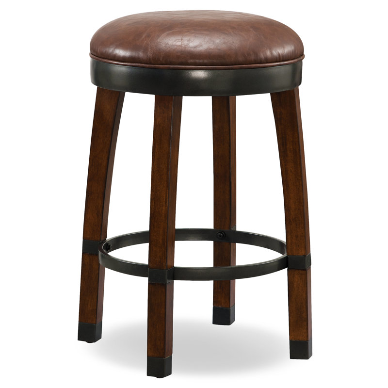 Sienna Swivel Saddle-Style Counter Stool in Brown Leather and Wood