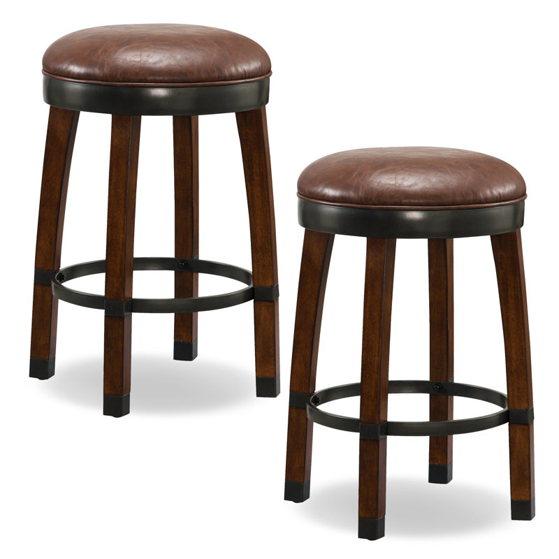 Sienna Swivel Saddle-Style Counter Stool in Brown Leather and Wood