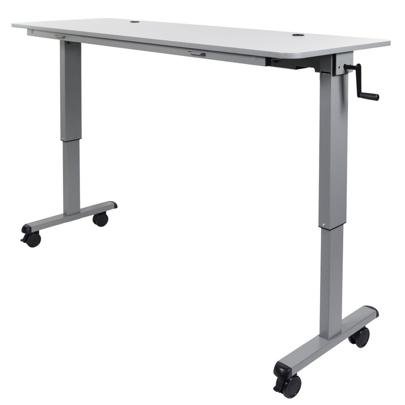 ErgoNest 72" Adjustable Gray Wood Sit/Stand Desk with Locking Casters