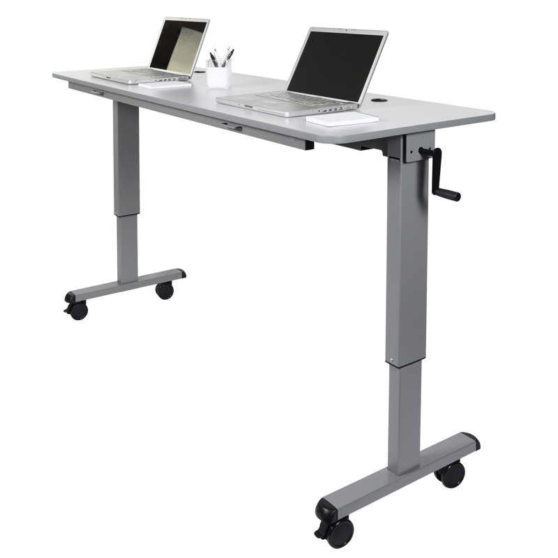 ErgoNest 72" Adjustable Gray Wood Sit/Stand Desk with Locking Casters