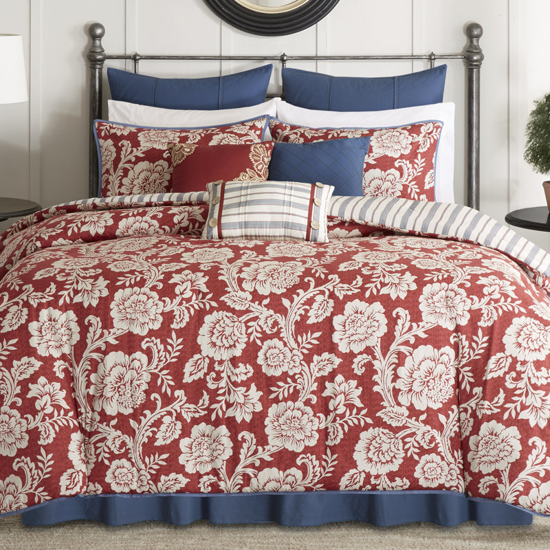 Lucy Queen Red Cotton Twill Reversible Comforter Set