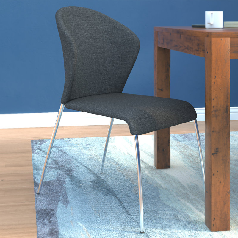 Modern Graphite Linen and Metal Upholstered Side Chair
