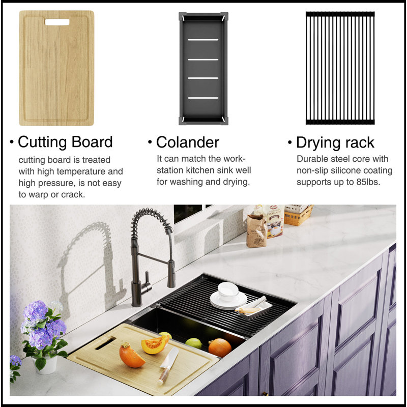 32 Inch Gunmetal Black Stainless Steel Undermount Workstation Sink