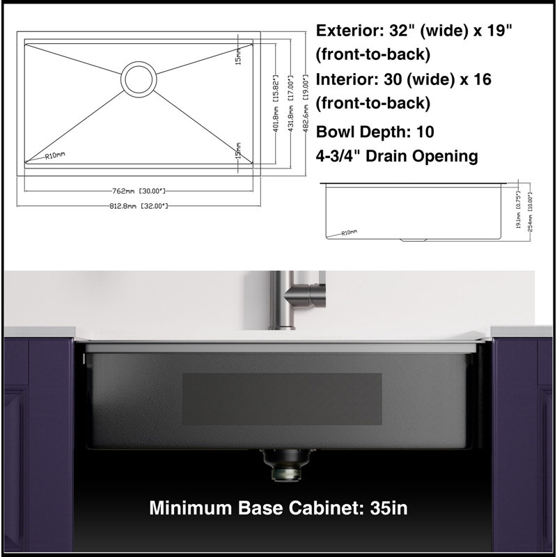 32 Inch Gunmetal Black Stainless Steel Undermount Workstation Sink