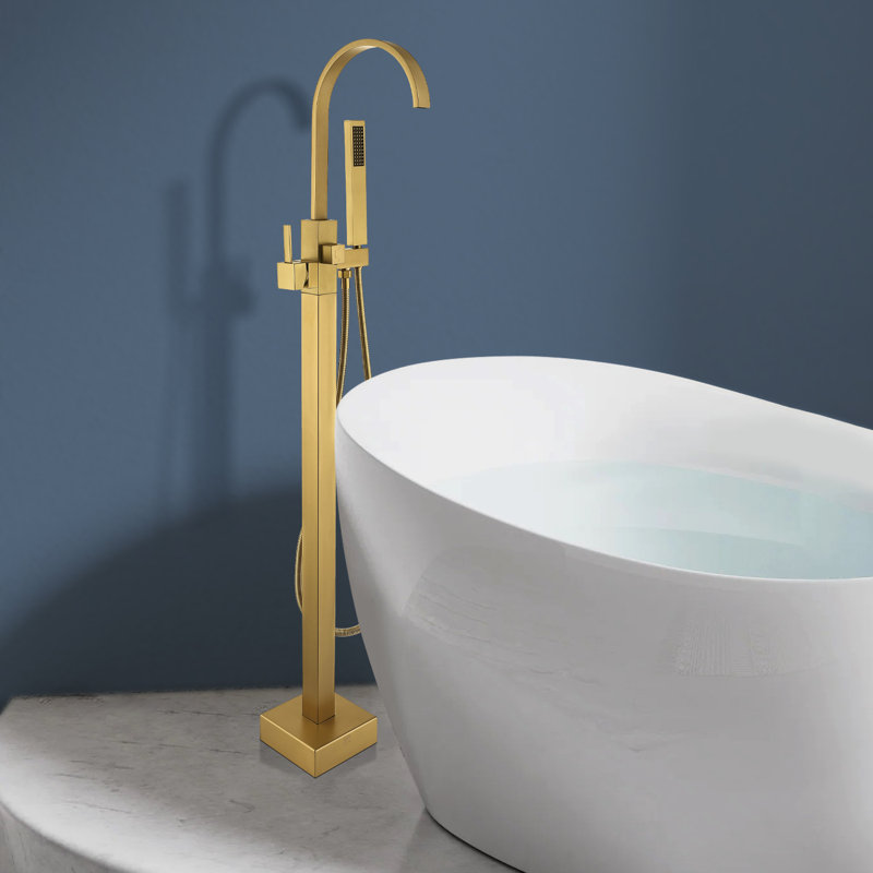 Brushed Brass Freestanding Tub Faucet with Hand Shower