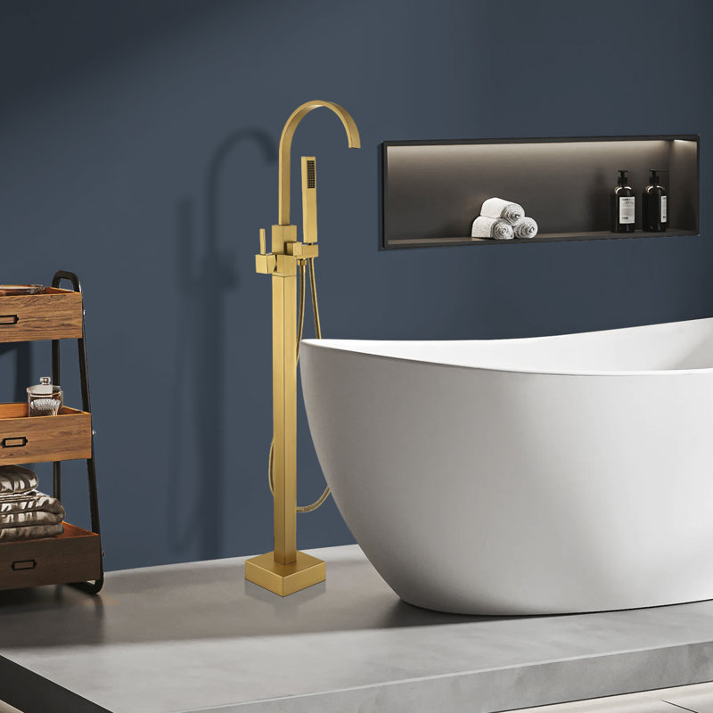 Brushed Brass Freestanding Tub Faucet with Hand Shower