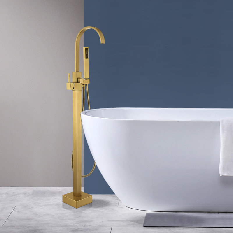 Brushed Brass Freestanding Tub Faucet with Hand Shower