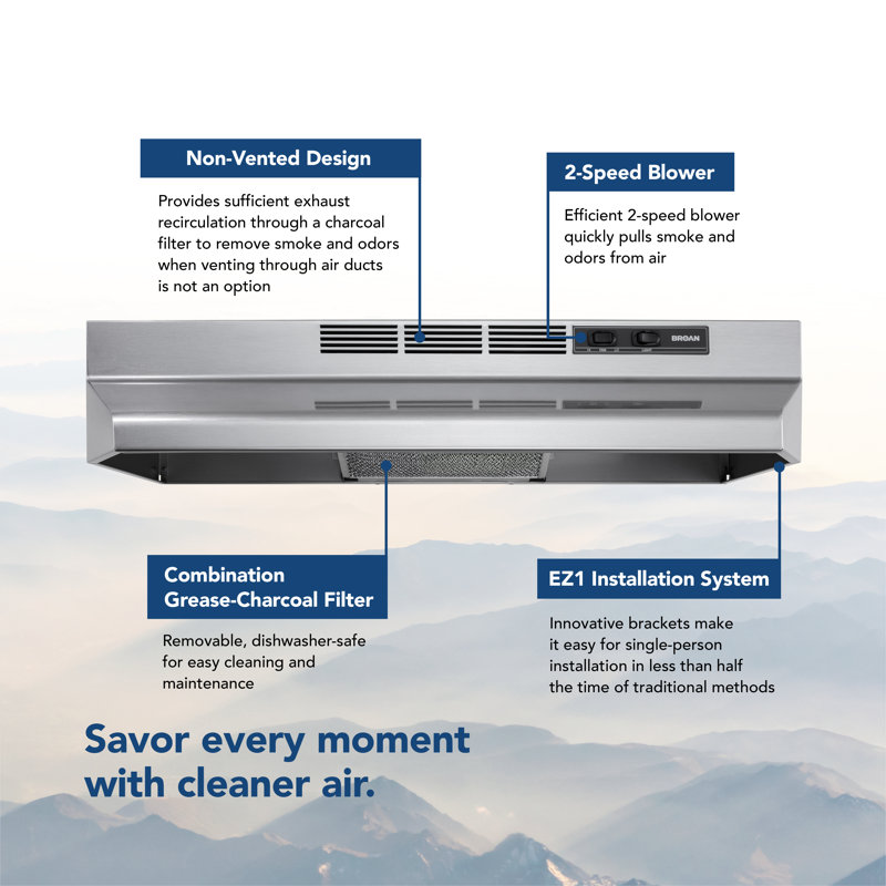 Broan 30" Stainless Steel Under Cabinet Range Hood with Charcoal Filter