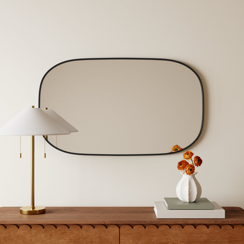 Black Metal Frame Oval Wall Mirror 24 x 40 Inch
