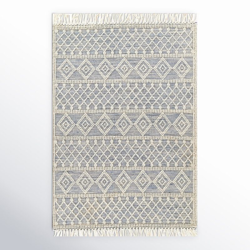 Handmade Blue and White Geometric Wool Area Rug