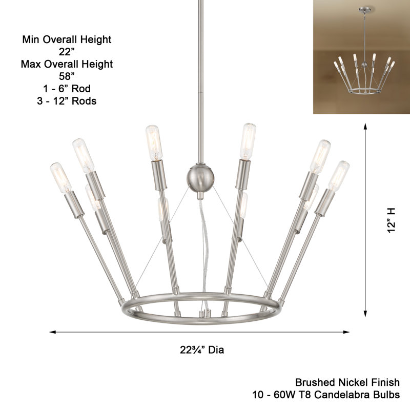 Royalty Brushed Nickel 10-Light Sputnik Chandelier