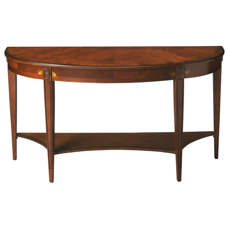 Astor 54" Olive Ash Burl Demilune Console Table with Storage