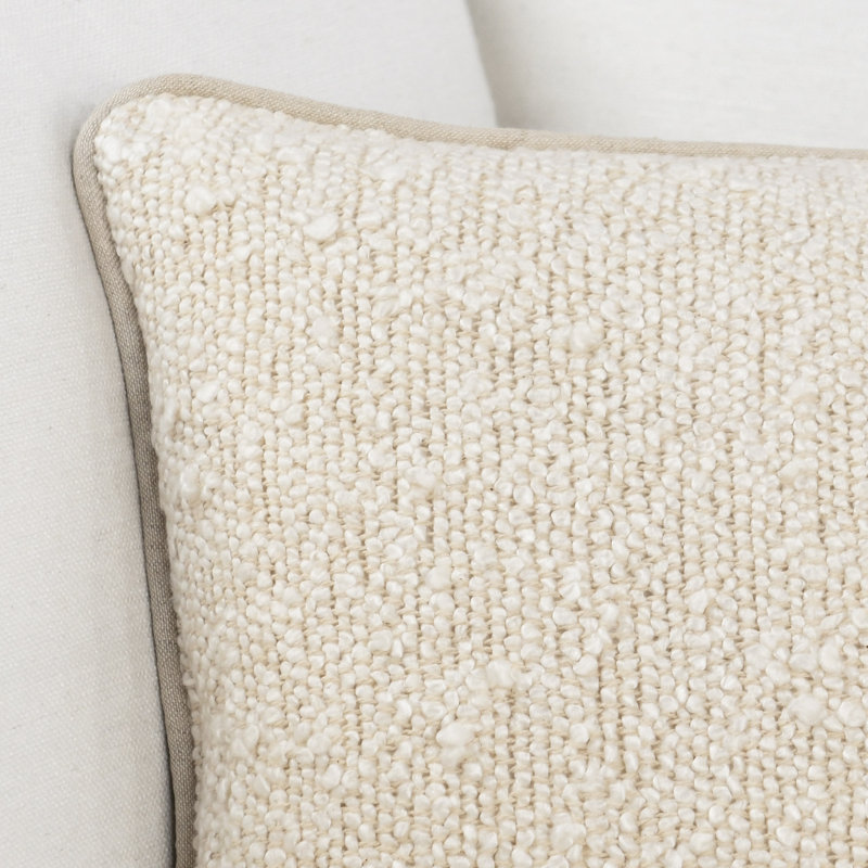Ivory Rectangular Embroidered Cotton Blend Lumbar Pillow