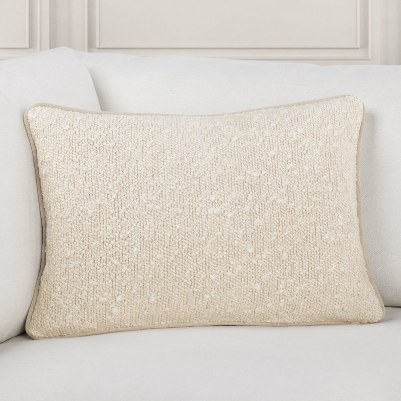 Ivory Rectangular Embroidered Cotton Blend Lumbar Pillow