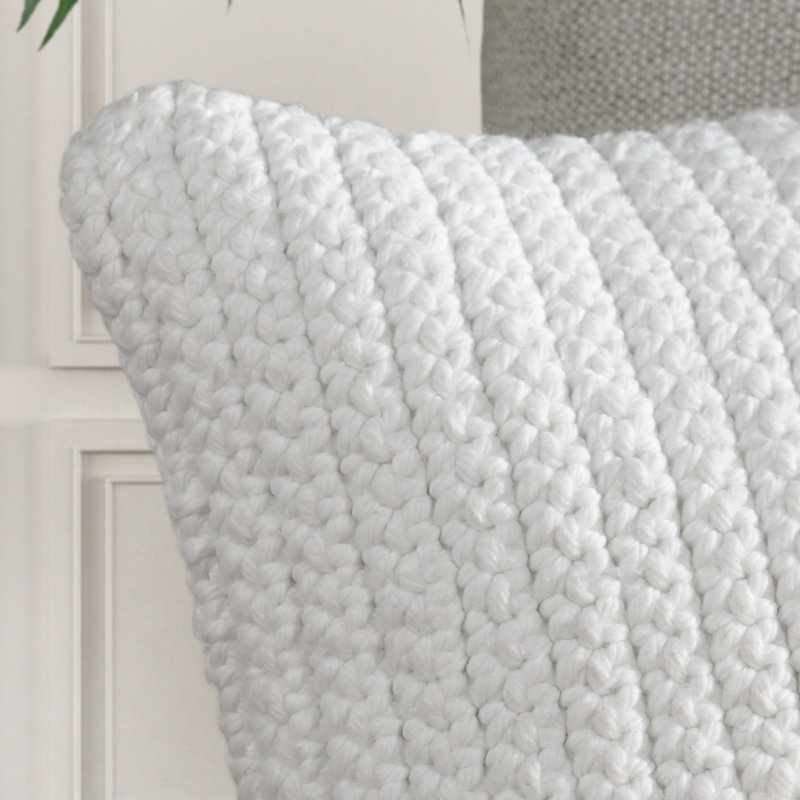 Henri White Braided Polyester Outdoor Pillow, 22" Square